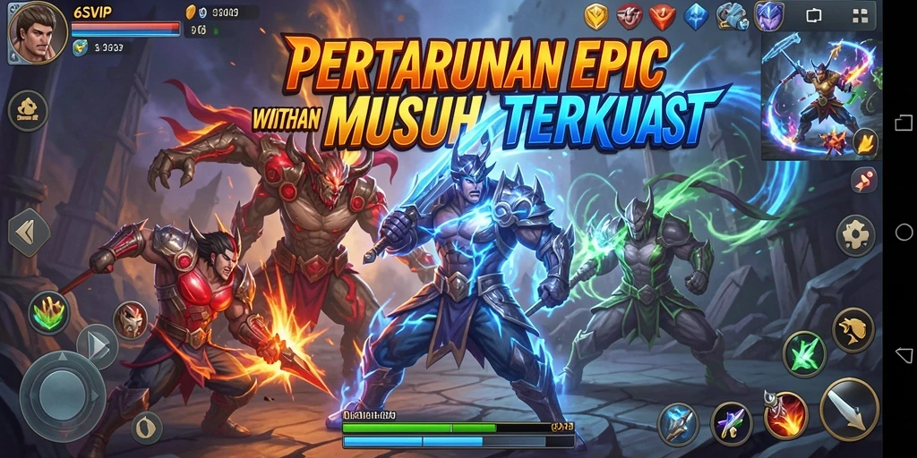 Tampilan pertarungan sengit di 6SVIP dengan karakter yang memukau.