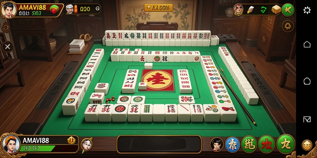 Tampilan menarik dari gameplay AMAVI88 yang menampilkan Mahjong klasik.