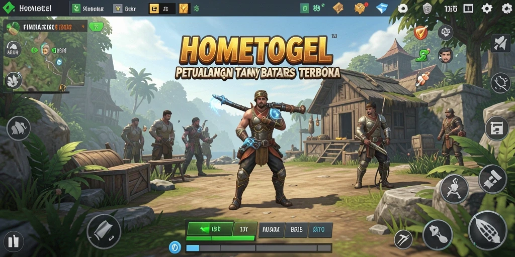 Tangkapan layar gameplay HOMETOGEL yang menampilkan petualangan di dunia terbuka.