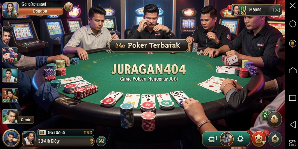 Tampilan permainan poker yang mendebarkan di JURAGAN404.