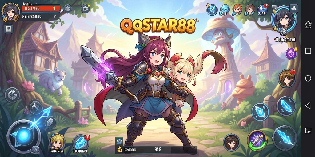 Tampilan gameplay QQSTAR88 dengan karakter anime yang dinamis dan menarik.